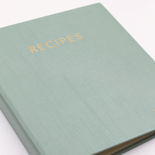 Recipe Journal Embossed with RECIPES covered with Moss Faux
