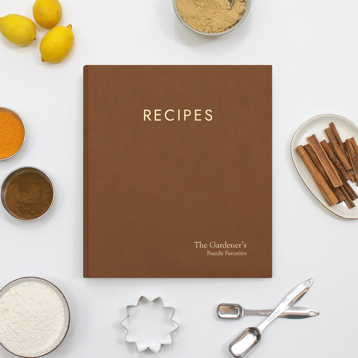 Recipe Journal Embossed with &quot;RECIPES&quot; covered with Light Brown Vegan Leather