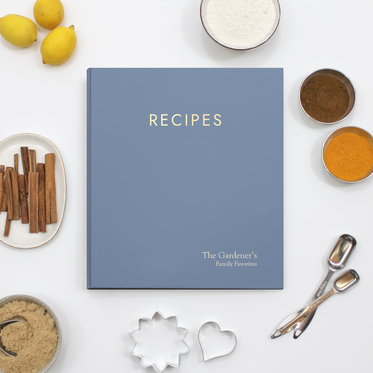 Recipe Journal Embossed with &quot;RECIPES&quot; covered with Ocean Blue Leather