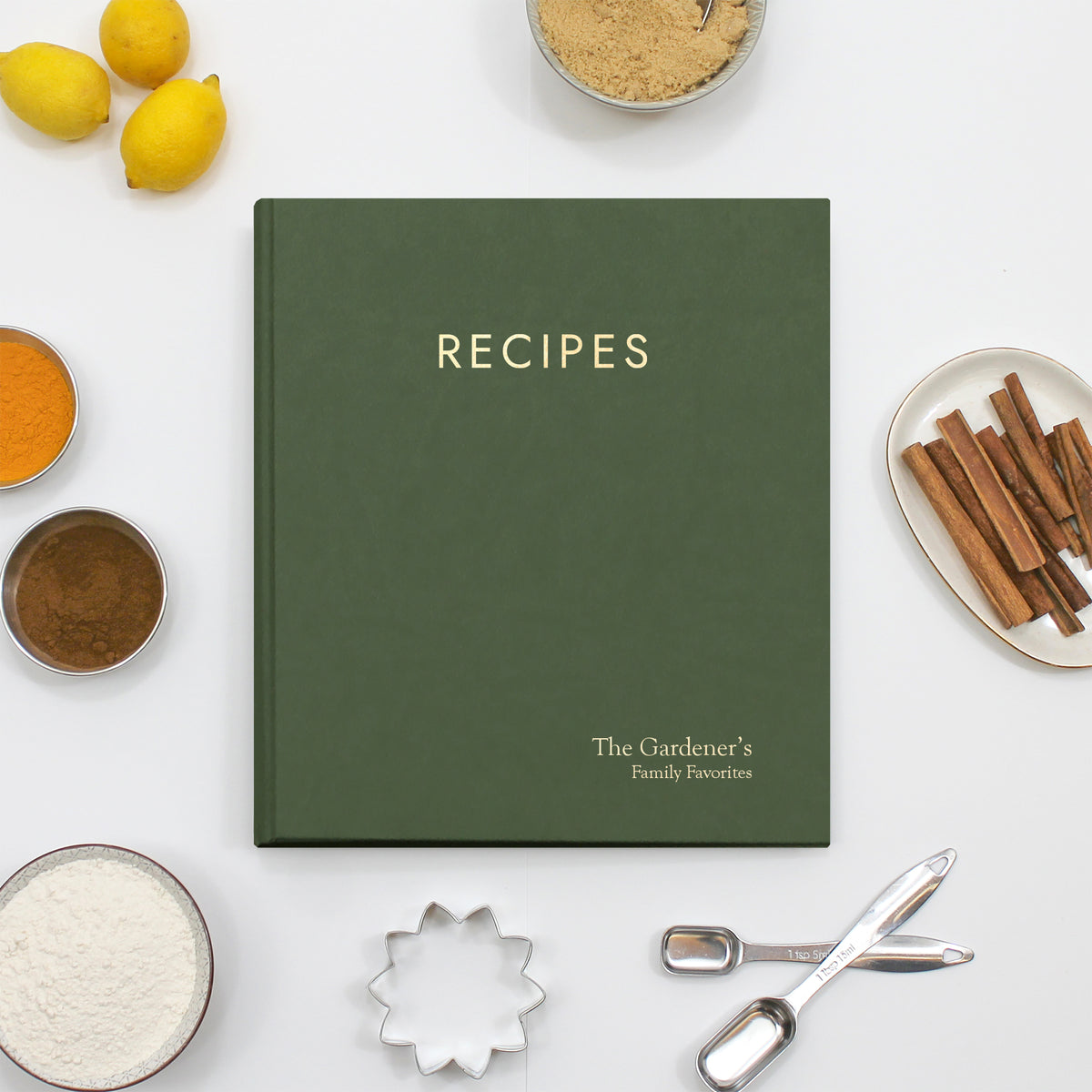 Recipe Journal Embossed with &quot;RECIPES&quot; covered with Pine Faux Leather