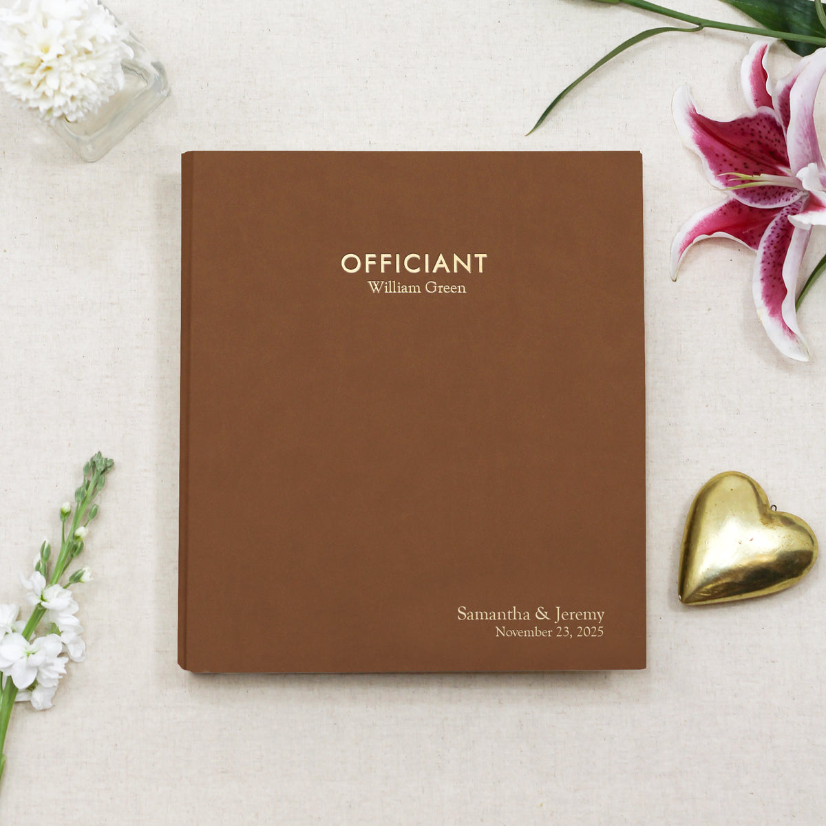 Officiant Binder | Cover: Light Brown Vegan Leather | Available Personalized