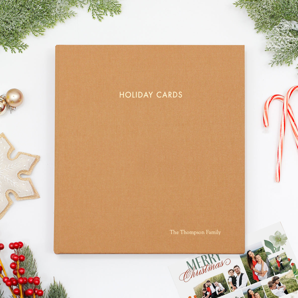 Holiday Card Album | Cover: Gold Silk | Embossed with “Holiday Cards” | Available Personalized