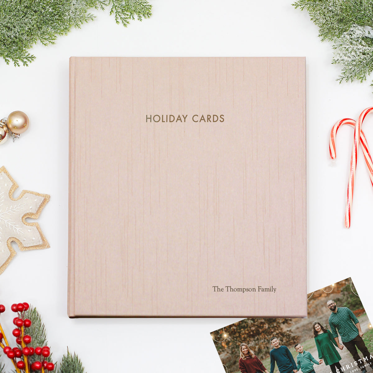 Holiday Card Album | Cover: Pink Silk | Embossed with “Holiday Cards” | Available Personalized