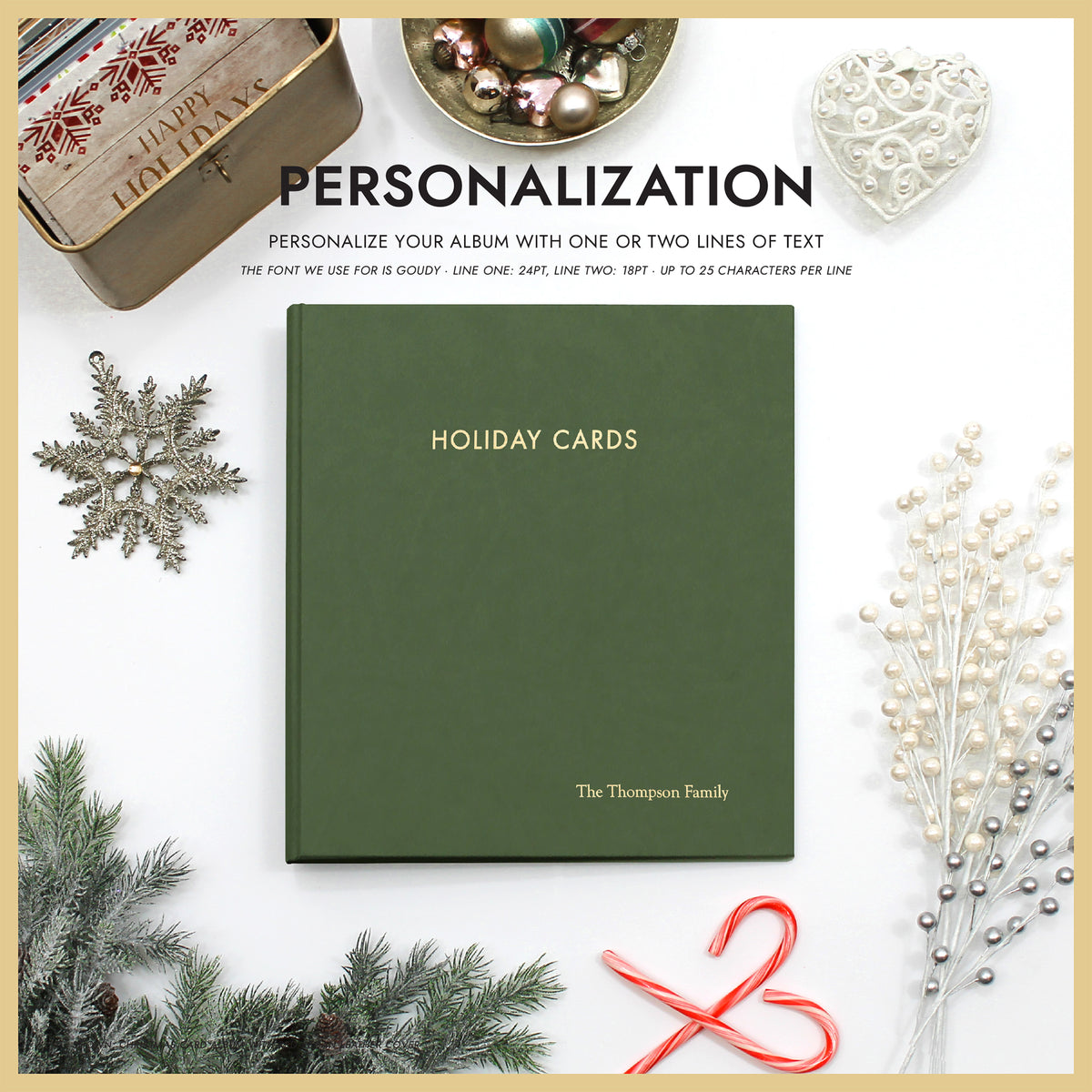 Holiday Card Album | Cover: Silver Silk | Embossed with “Holiday Cards” | Available Personalized