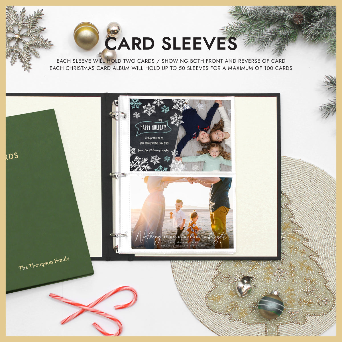 Holiday Card Album | Cover: Silver Silk | Embossed with “Holiday Cards” | Available Personalized