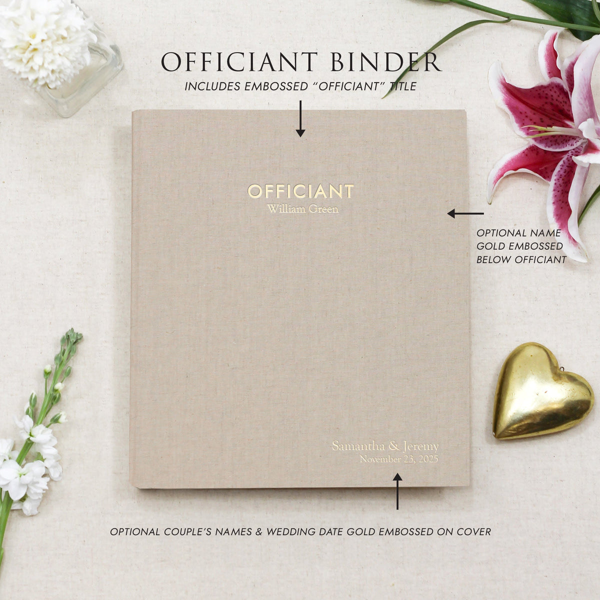 Officiant Binder | Cover: Light Brown Vegan Leather | Available Personalized