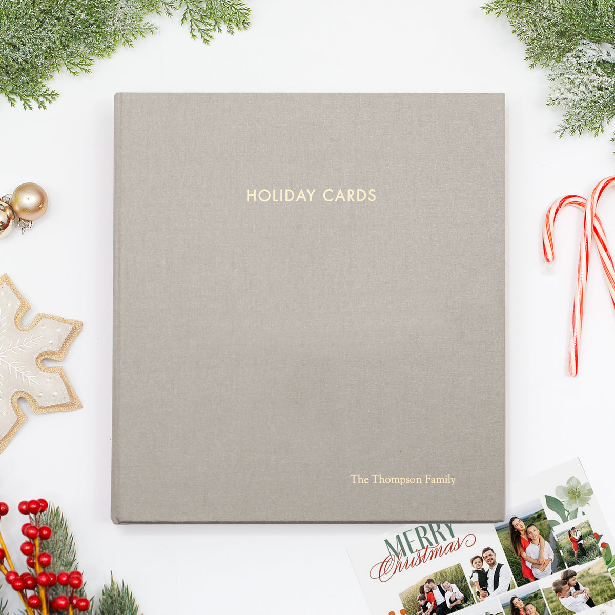 Holiday Card Album | Cover: Silver Silk | Embossed with “Holiday Cards” | Available Personalized